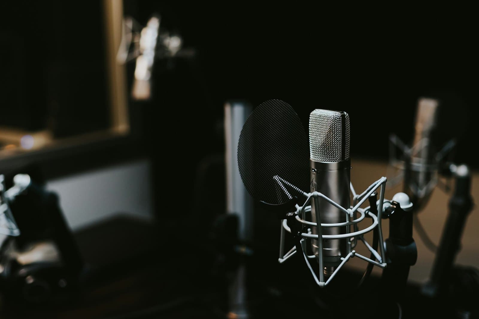 Studio microphone in a shock mount ready for recording